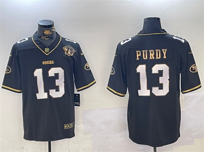 Men's Black Gold San Francisco 49ers #13 Brock Purdy With 75th Anniversary Patch Stitched Jersey